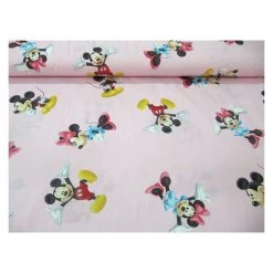 TESSUTO STOFFA COTONE DISNEY MINNIE TOPOLINO A METRO ALT. 280 COLORE ROSA G014