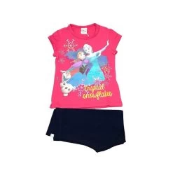 Completo 2pz T-shirt Maglia Maglietta Pantaloncino Cotone Bielastico Bimba Bambina Disney Frozen Fucsia Blu 10A