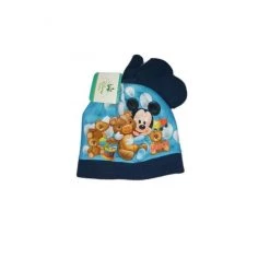 Set 2pezzi Cappello Cappellino Muffole Guanti Bimbo Bambino Disney Baby Mickey Blu Tg 48